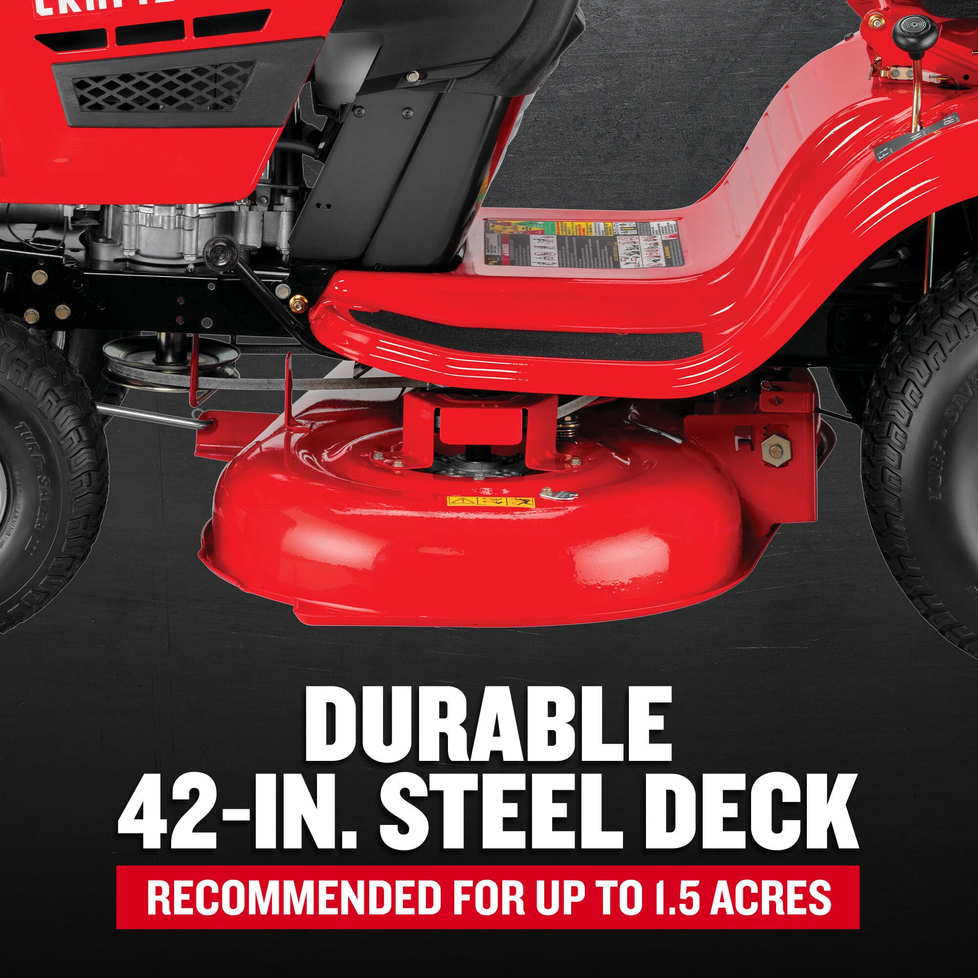 CRAFTSMAN T110 42" steel cutting deck close-up