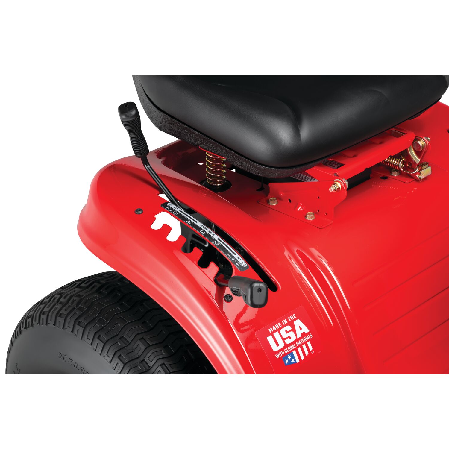 Low-back seat and controls of the CRAFTSMAN T110